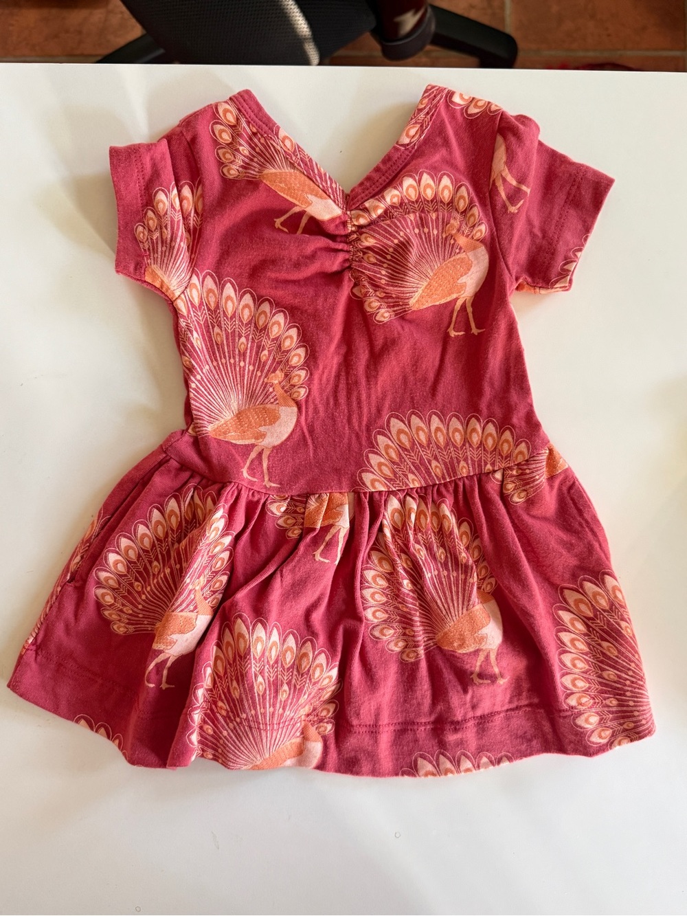 Kate Quinn Girls Red Peacock Print Short Sleeve Dress
